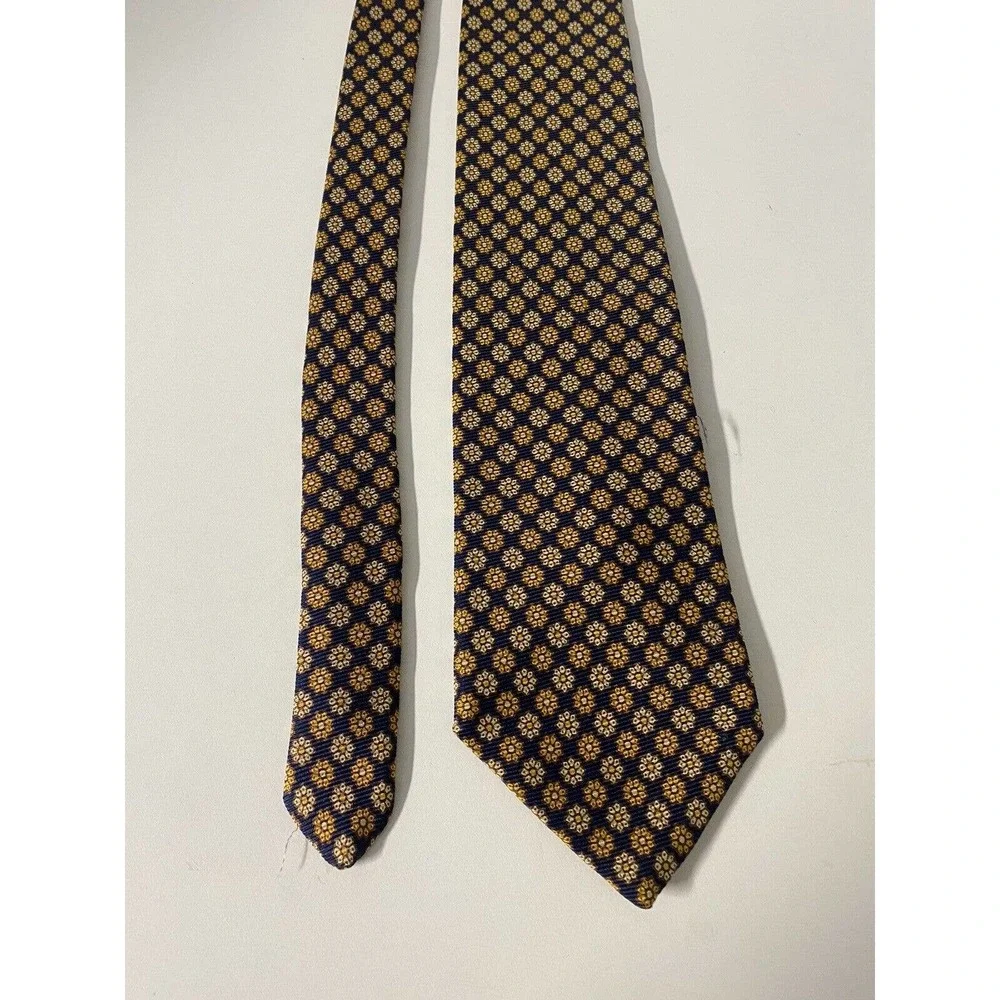 Brooks Brothers Makers Navy Yellow Brown Floral Tie Necktie Silk 59